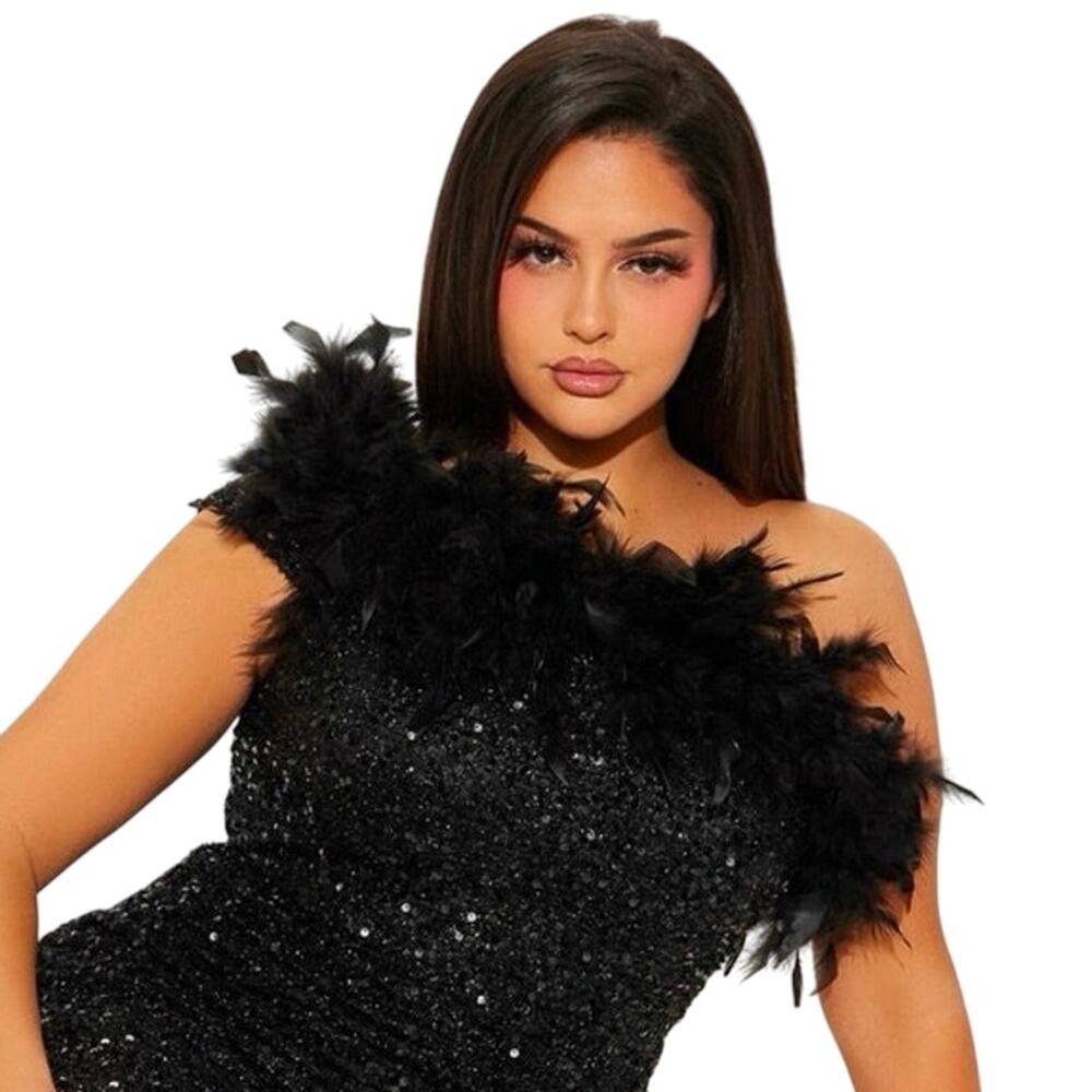 Black Sequin Dress with Feathers - Picture 5 of 13